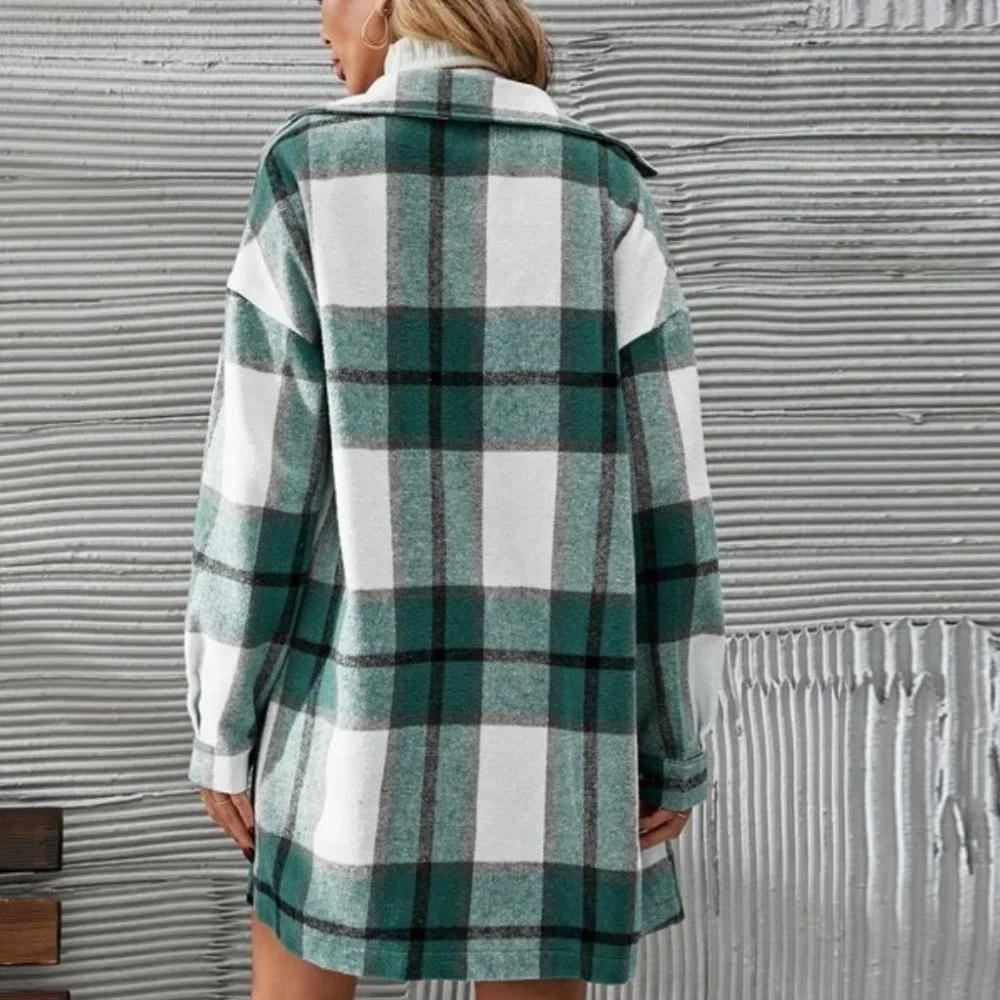 2 piece set Plaid Print Button Front Overcoat & Skirt - Picture 6 of 7